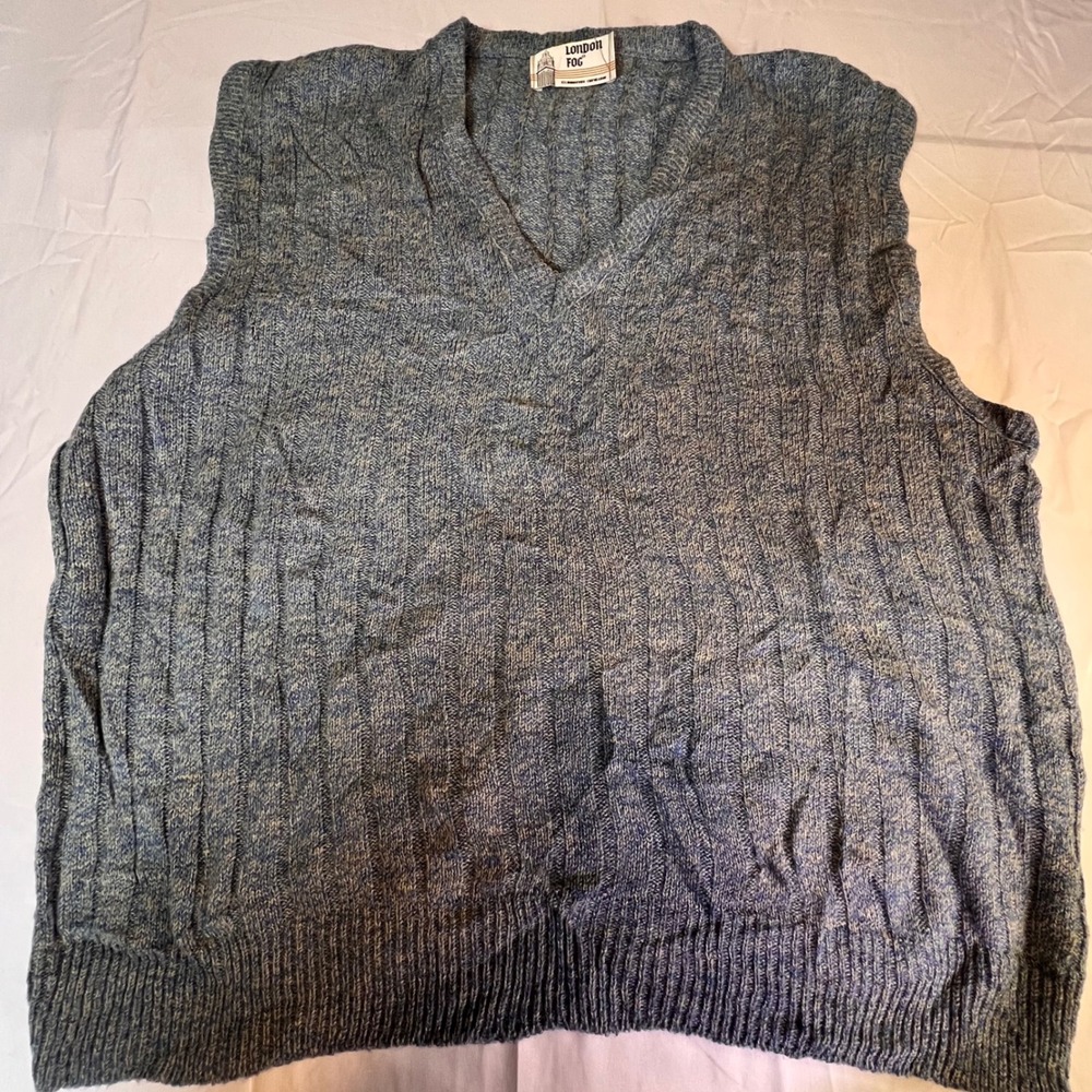 Vintage London Fog XL‎ Sweater Vest Mens Blue Vintage Ribbed Cable Knit V-Neck